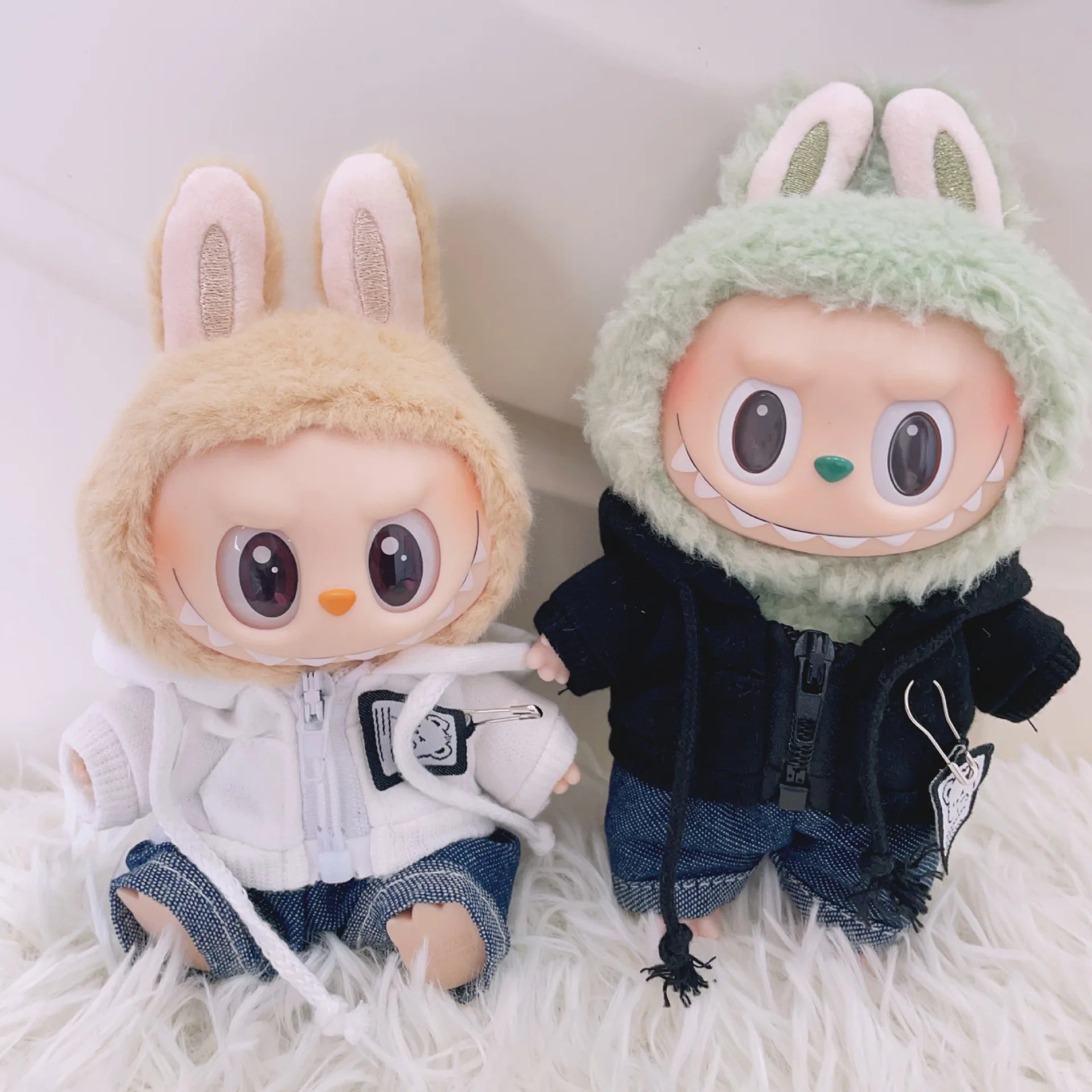 17cm Labubu I II Idol Dolls Cute Mini Plush Doll'S Clothes Korea Kpop Exo Idol Dolls DIY Accessories Gifts Bear Hoodie Set