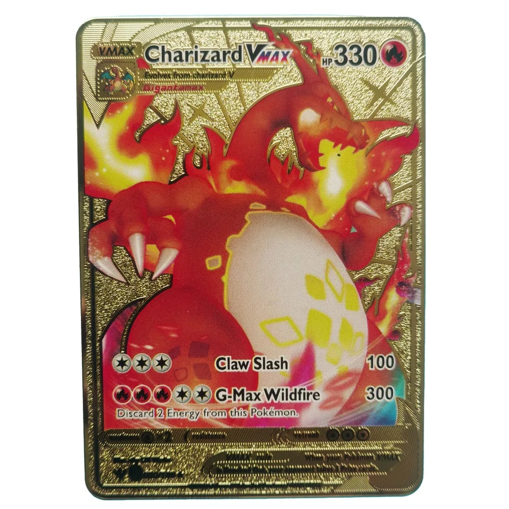 2024 Pokemon English Metal Card Anime Pikachu Charizard Mewtwo Blastoise Vmax Shiny Letters Game Collection Card Kids Toy Gifts