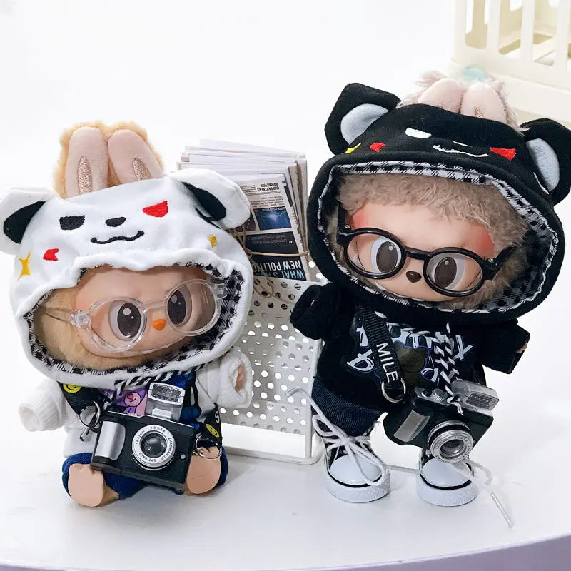 17cm Labubu I II Idol Dolls Cute Mini Plush Doll'S Clothes Korea Kpop Exo Idol Dolls DIY Accessories Gifts Bear Hoodie Set