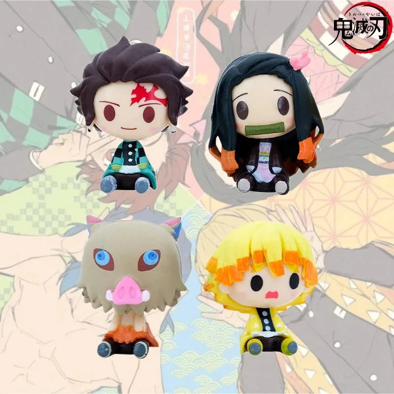 Demon Slayer Tanjiro Figure Ctue Nezuko Statue Anime Kimetsu No Yaiba Inosuke Zenitsu Figurine House Decoration Desk Accessories