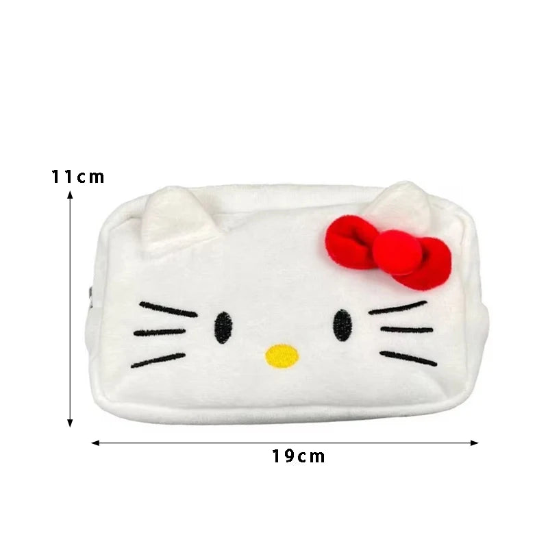 Kawaii Cartoon Hello Kitty Plush Stationery Pencil Box Fashion Cute Japanese Girls Large Capacity Pencil Case Student Supplies