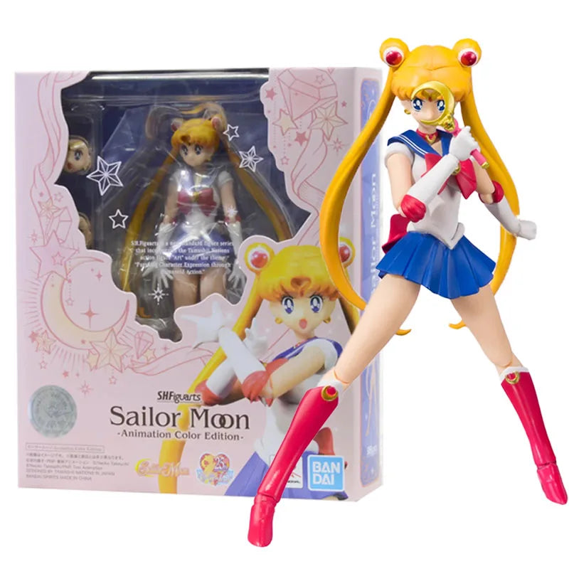 Bandai Figure Sailor Moon Anime SHF Sailor Chibi Moon Venus Animation Color Collection Model Aciton Figure Kids Toys