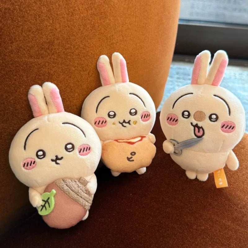 10cm Bun Pizza Usagis New Self-deprecating Bear Scissors Plush Doll Hazelnut Cartoon Girl Bag Hanging Keychain Decoration Gift