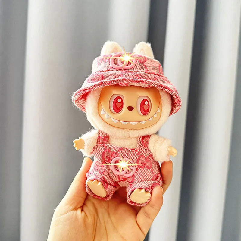 [Baby clothes only] first- and second-generation labubu cloth vinyl blind box pendant baby clothes brown and pink GG set