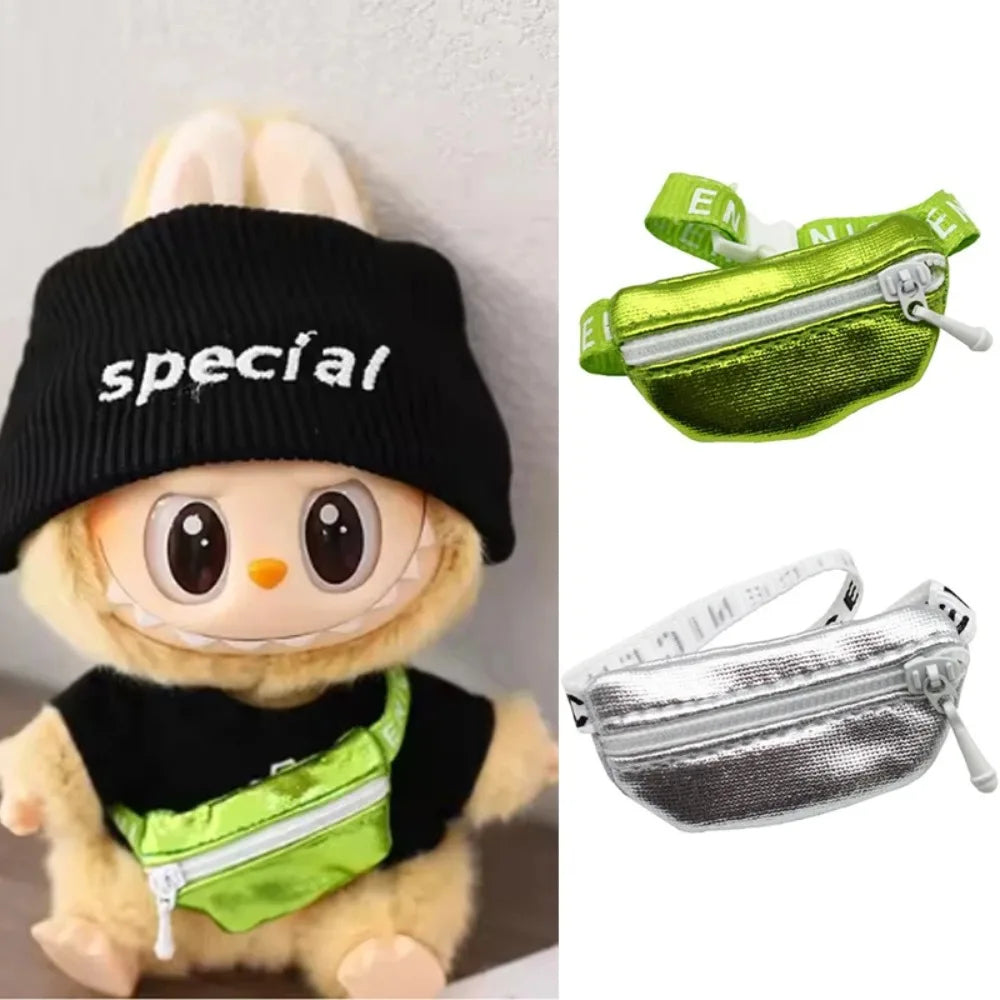 17cm V1 V2 Labubu Crossbody Bag Cute 1/6 1/8 1/12 BJD Dolls DIY Waist Bags Cute 15cm Idol Plush Doll Accessories Belt Bag Gift