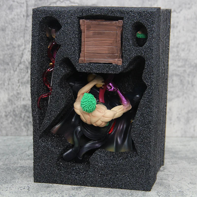 15cm One Piece Zoro Anime Figures Sit Roronoa Zoro Action Figurine 2 Heads Pvc Statue Room Collection Model Decoration Toys Gift