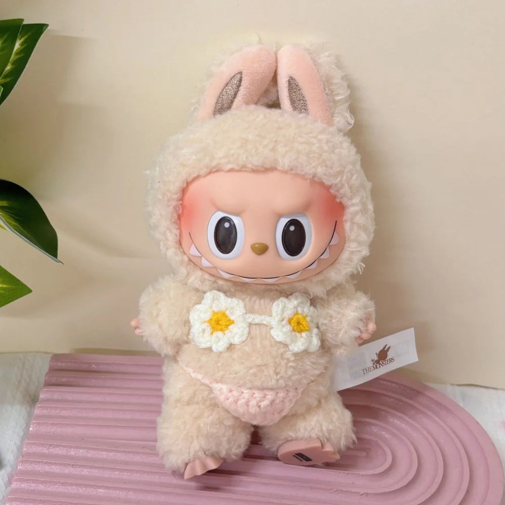 Doll Clothes 15/17cm Labubu Beach Sexy Bikini Hawaiian Style Grass Skirt 2PCS/Pack Plush Cotton Idol Doll Swimsuit Accessories