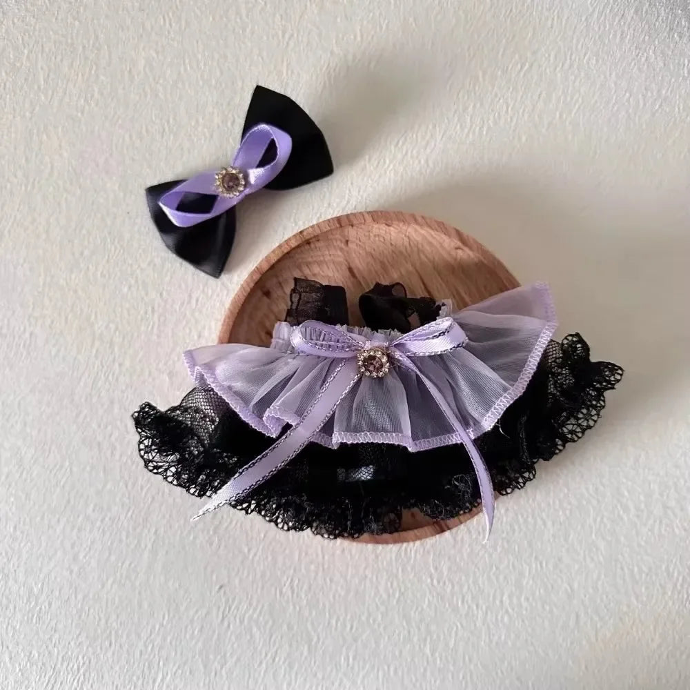 17cm Mini Plush Doll'S Clothes Outfit Accessories For Korea Kpop Labubu Idol Pink bright silk bow princess gauze skirt Clothing