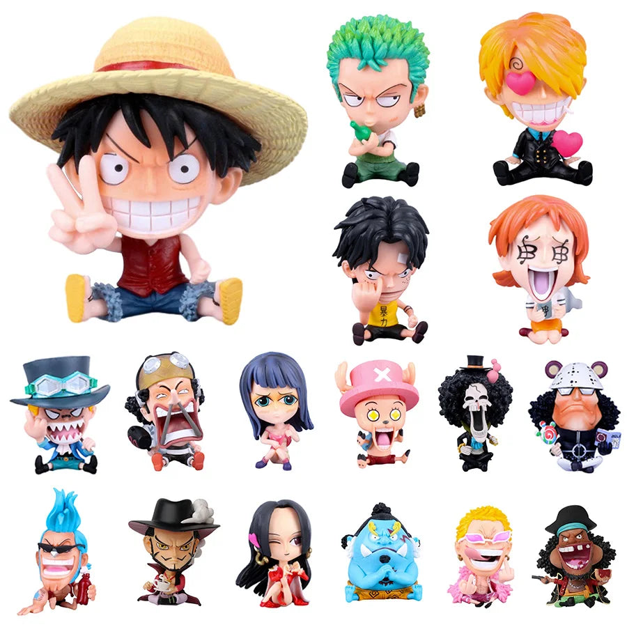 8-10cm Anime Figure One Piece Monkey D Luffy Roronoa Zoro Kawaii Toys Q-Version Figural Nendoroid Car Decoration PVC Model Gift