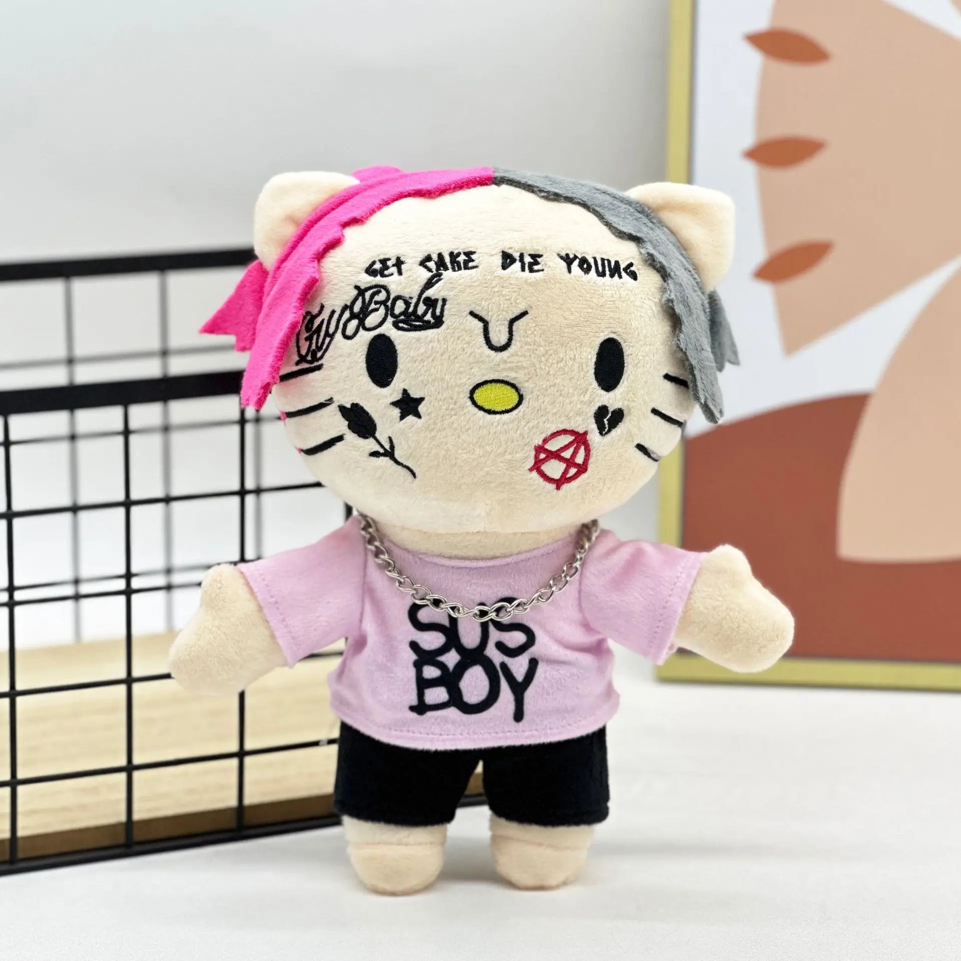 Plush Anime Plush Toy Doll with Pink Clothes Necklace Stuffed Soft Plush Toys Fans Collect Gifts