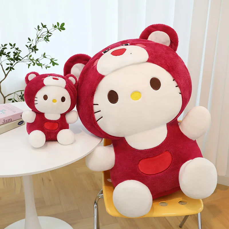 Sanrio Plush Stuffed Cute Strawberry Bear HelloKitty Children's Large Doll Holiday Gift Christmas Doll Kawaii Room Decoration