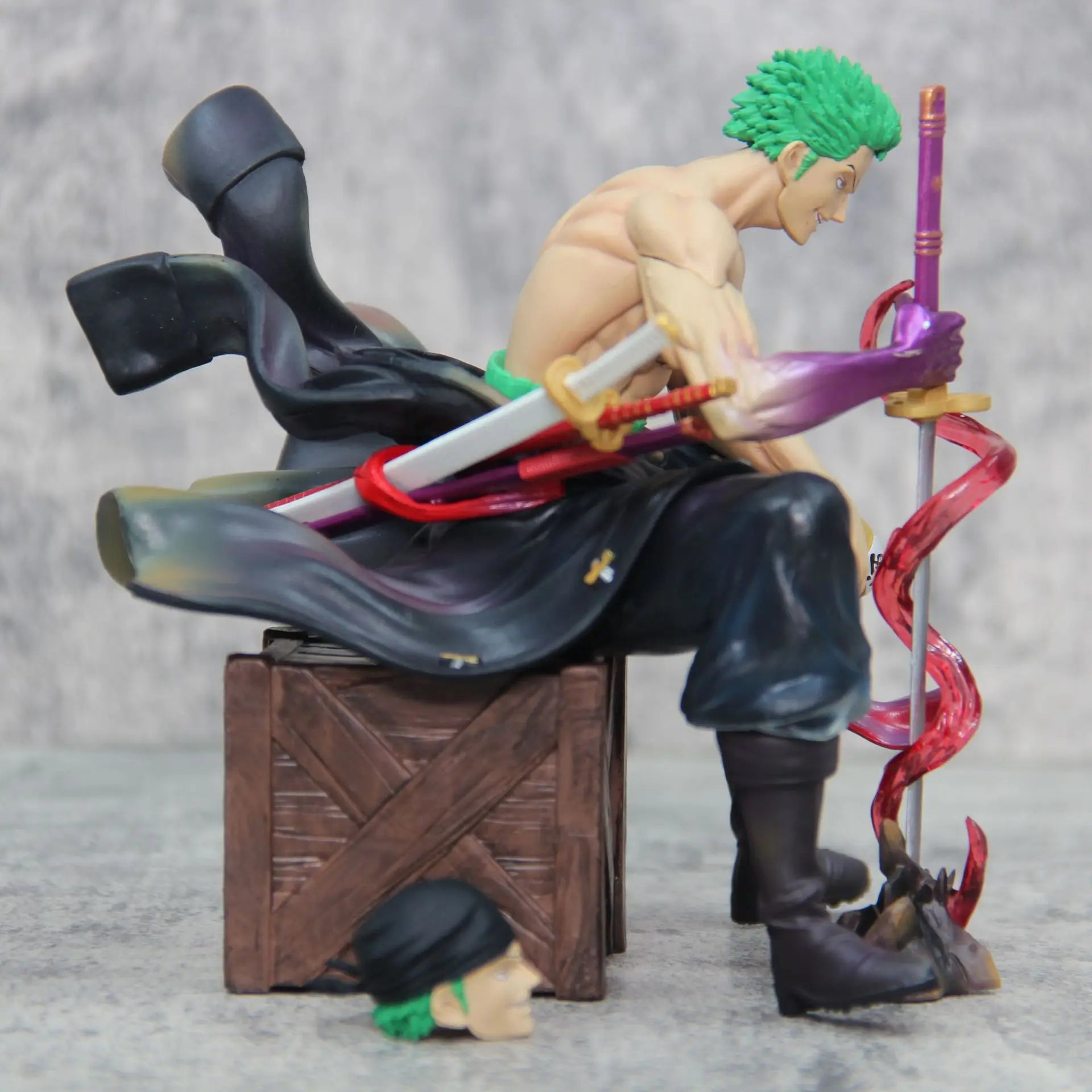 15cm One Piece Zoro Anime Figures Sit Roronoa Zoro Action Figurine 2 Heads Pvc Statue Room Collection Model Decoration Toys Gift