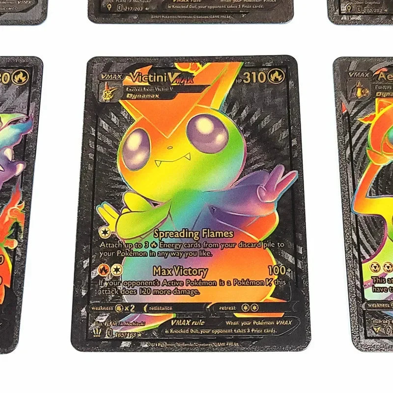 55Pcs/box Rainbow Pokemon Gold Cards Vmax GX EX Silver Black Flash Cards English Battle Trainer Booster Game Card