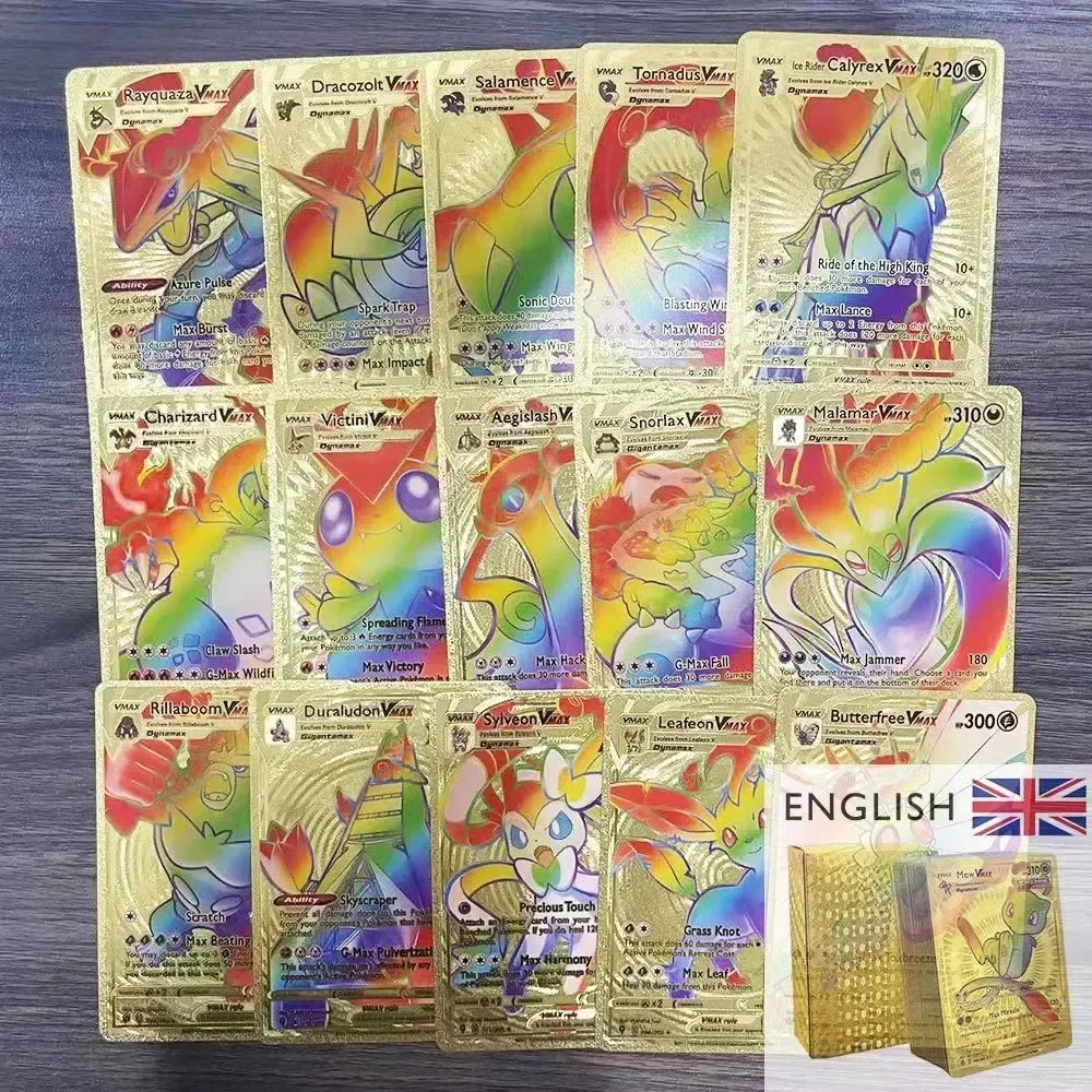 2024 27-55PCS Pokemon Colorful Gold Foil Card Charizard Pikachu Arceus Silver Rainbow English German VSTAR GX V VMAX Card