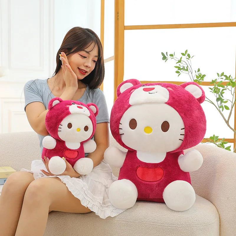 Sanrio Plush Stuffed Cute Strawberry Bear HelloKitty Children's Large Doll Holiday Gift Christmas Doll Kawaii Room Decoration