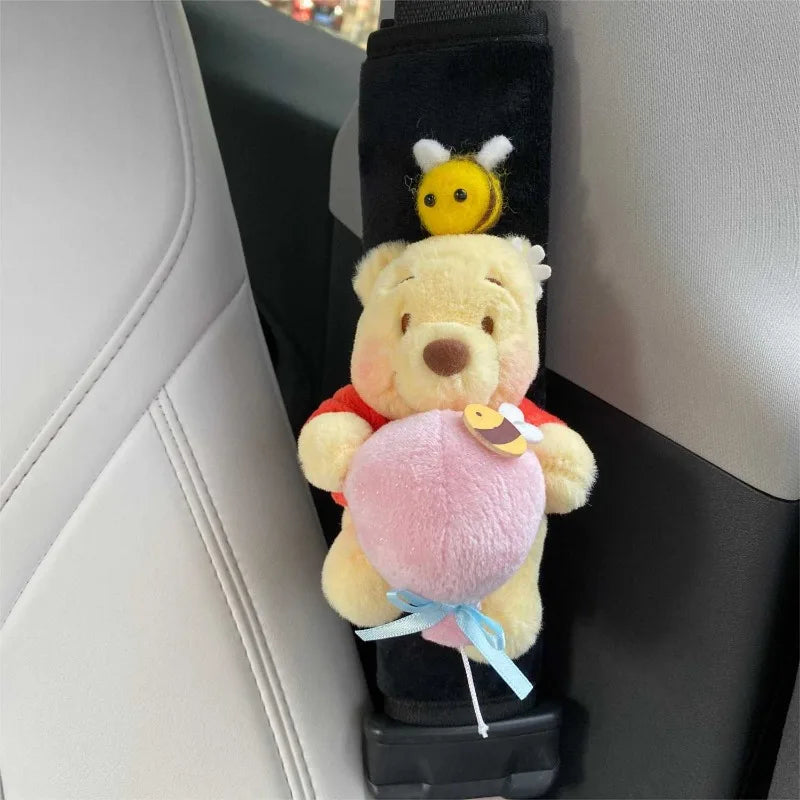 Cute Winnie The Pooh Cartoon Plush Safety Belt Shoulder Cover Fashionable Car Four Seasons Universal Anti-wear Safety Belt