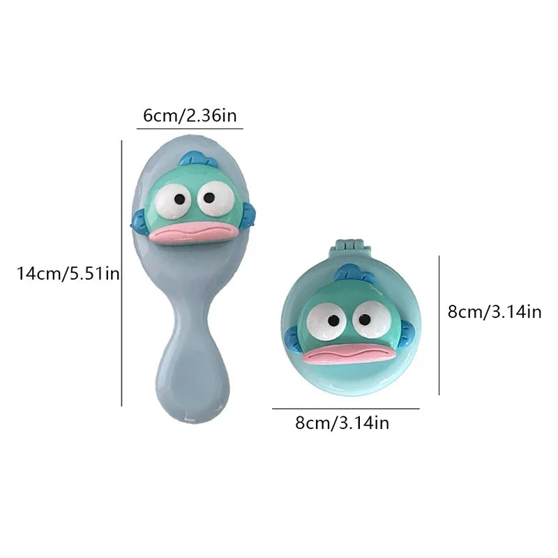 Kawaii Hangyodon Girl Air Cushion Comb Anime Sanrios Compact Portable Travel Mini Massage Mirror Folding Hair Brush Beauty Tools