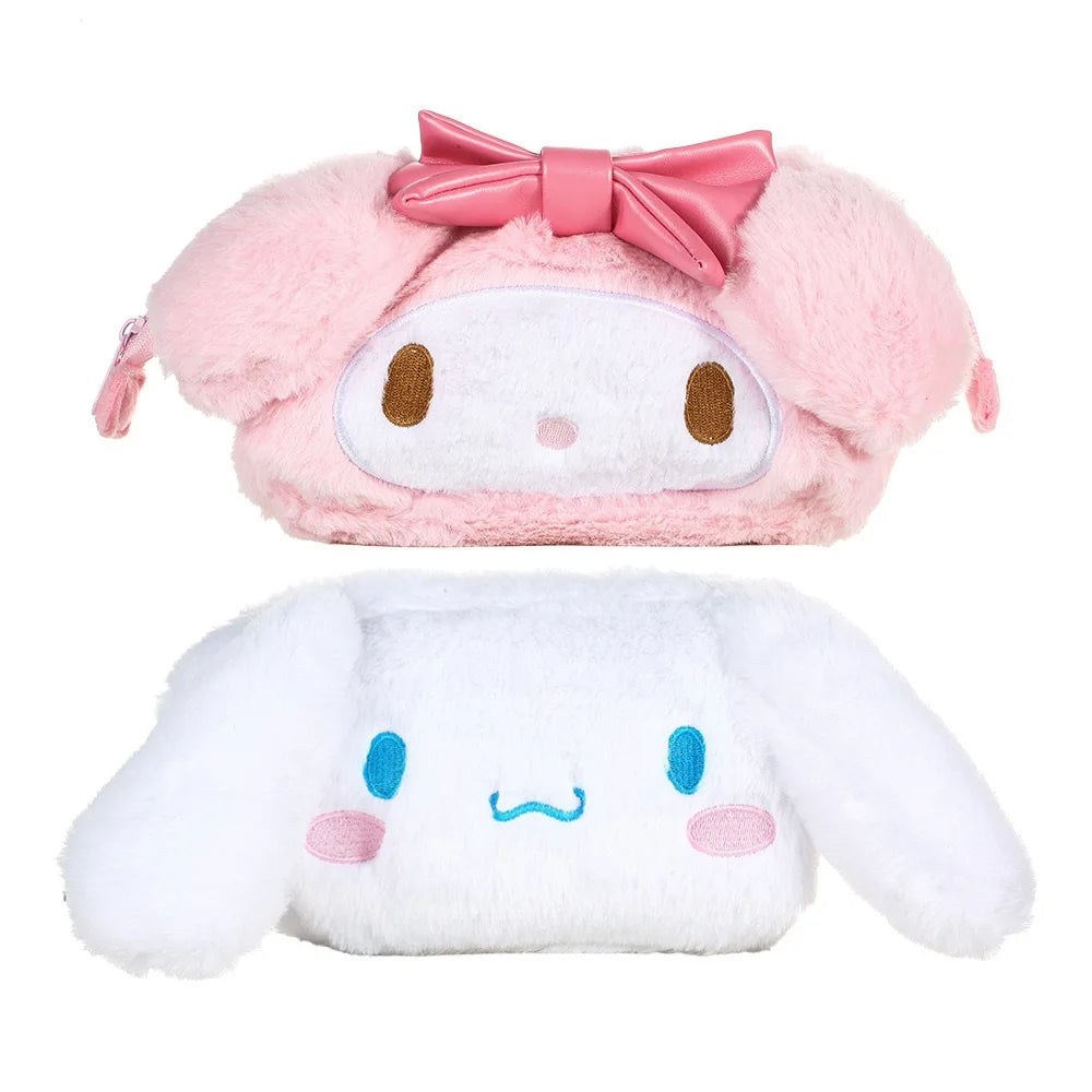 Sanrio Cinnamoroll Anime Kuromi Melody Cosmetic Storage Bags Pencil Case Cartoon Cute Makeup Bag Plush Toys Doll Birthday Gift