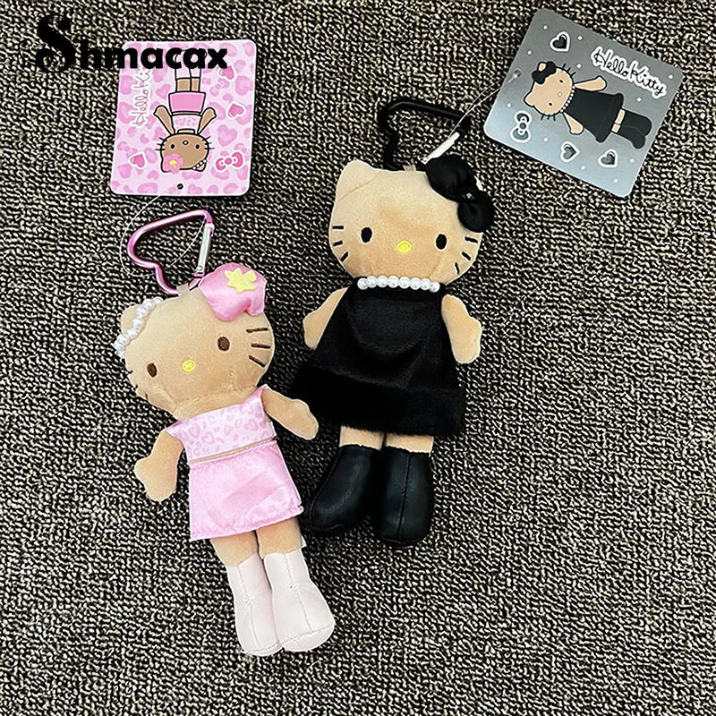 Long Legs Hello Kitty Pendant Keychain Accessories Sanrio Leopard Print Black Leather Love Buckle Christmas Gift