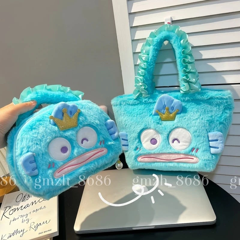 Cartoon Hangyodon Handbag Lovely Japanese Style Plush Bag Bento Bag Shopping Bag Cute Anime Cosmetic Bag High-capacity Girl