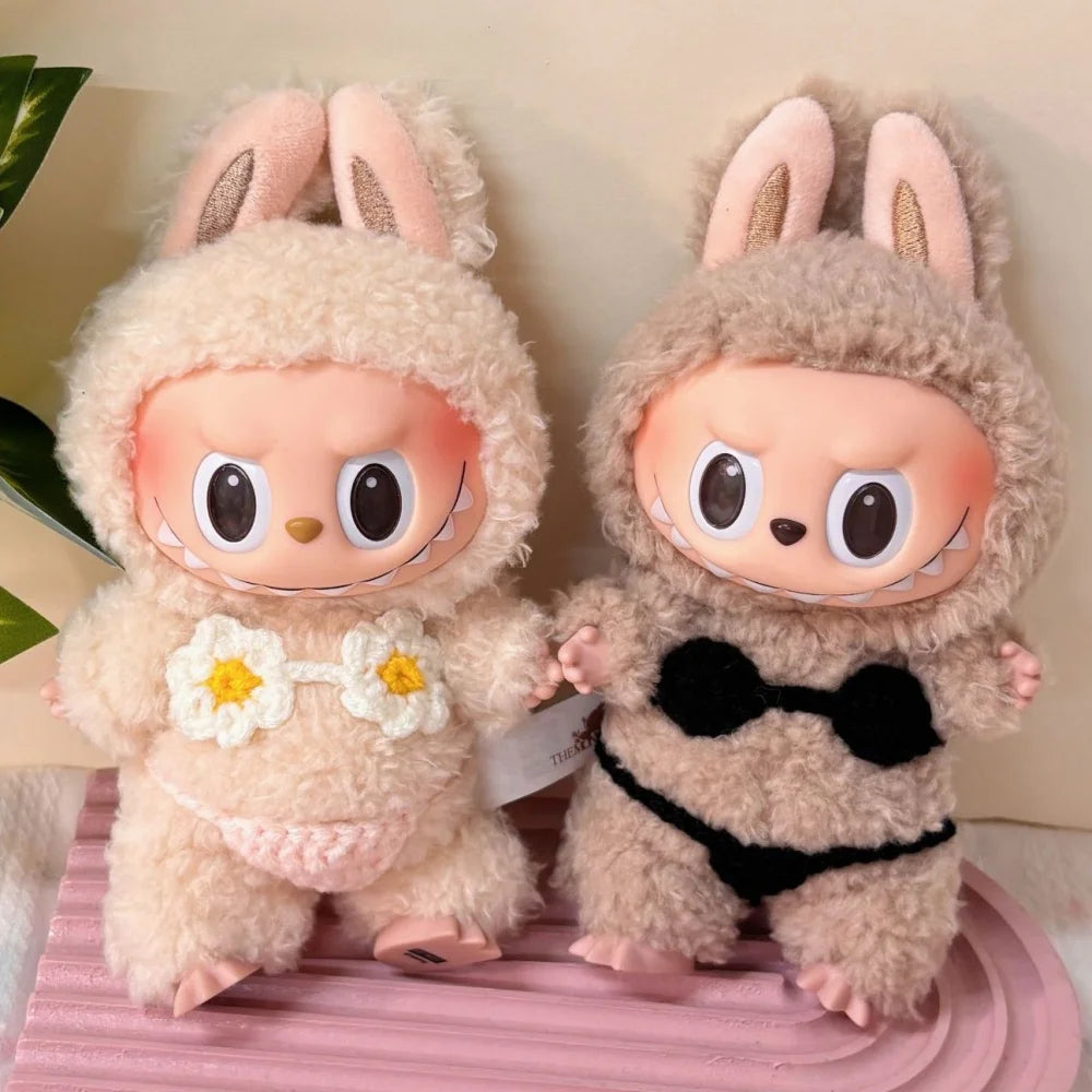 Doll Clothes 15/17cm Labubu Beach Sexy Bikini Hawaiian Style Grass Skirt 2PCS/Pack Plush Cotton Idol Doll Swimsuit Accessories