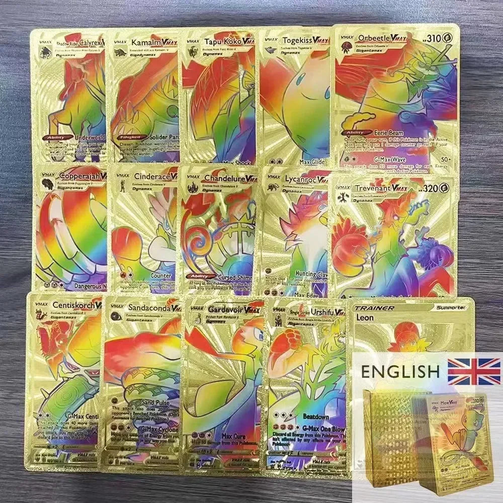 2024 27-55PCS Pokemon Colorful Gold Foil Card Charizard Pikachu Arceus Silver Rainbow English German VSTAR GX V VMAX Card