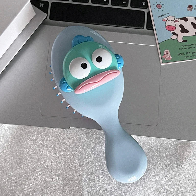 Kawaii Hangyodon Girl Air Cushion Comb Anime Sanrios Compact Portable Travel Mini Massage Mirror Folding Hair Brush Beauty Tools