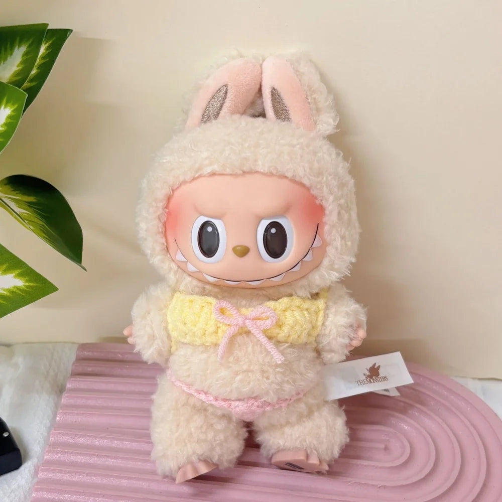 Doll Clothes 15/17cm Labubu Beach Sexy Bikini Hawaiian Style Grass Skirt 2PCS/Pack Plush Cotton Idol Doll Swimsuit Accessories