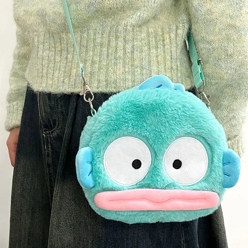 Kawaii Sanrio Hangyodon Messenger Bag Anime Cartoon Student Toy Key Headphone Storage Bag Wallet Children's Toys Birthday Gifts