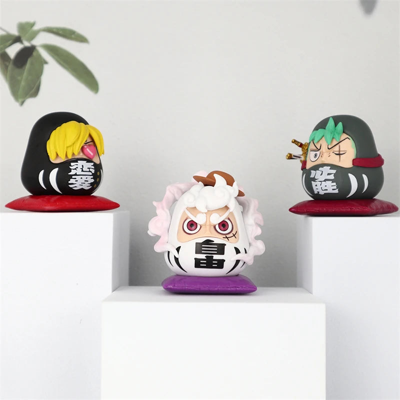 6cm Q-version One Piece Anime Figure Nika Luffy Zoro Sanji Nami Cos Super Dharma Figurine PVC Statue Model Toys Car Ornaments