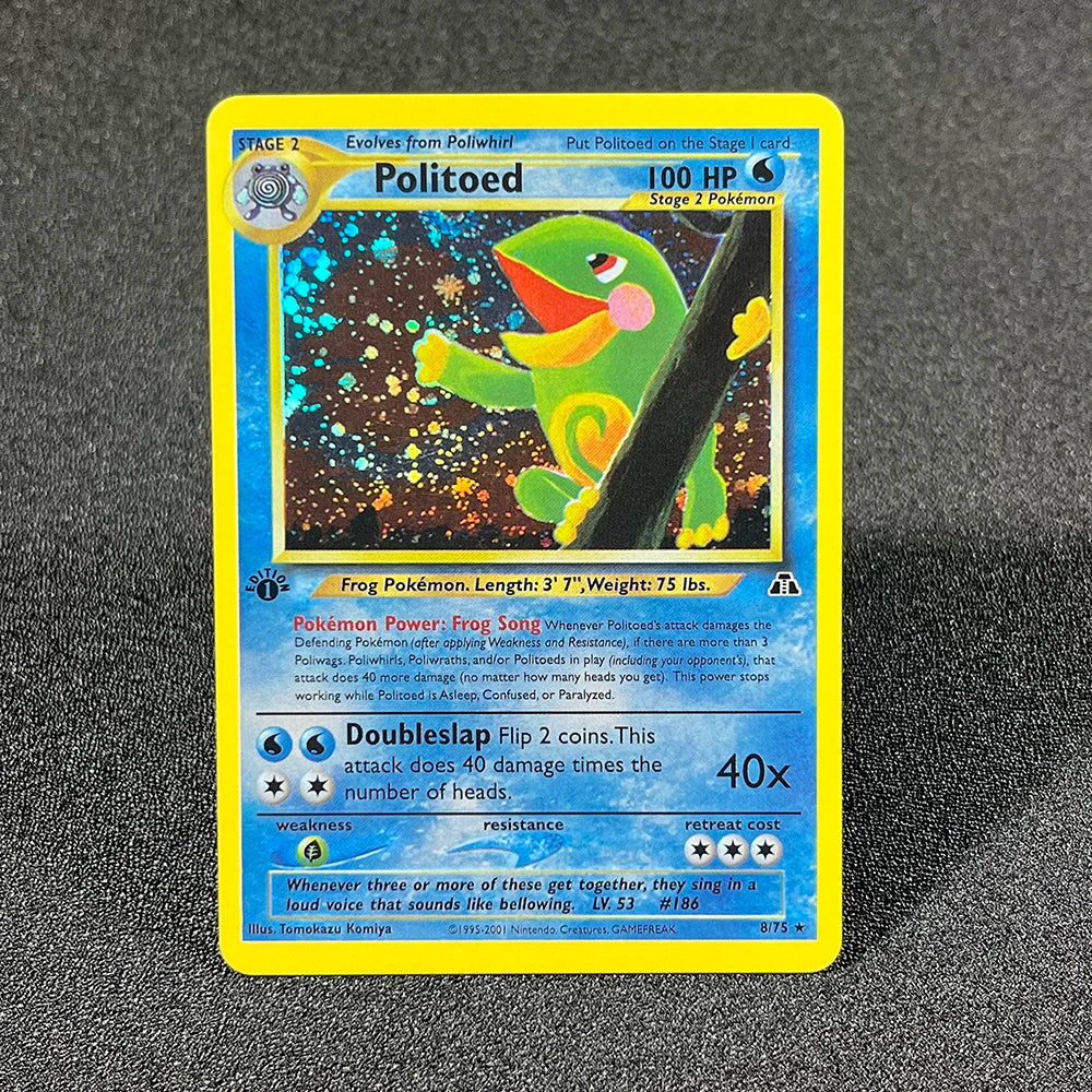 PTCG Foil Cards Lugia Espeon Politoed Alakazam Mewtwo Kingdra Zapdos Raichu 1996 1st Edition Game Collection PKM Proxy Cards