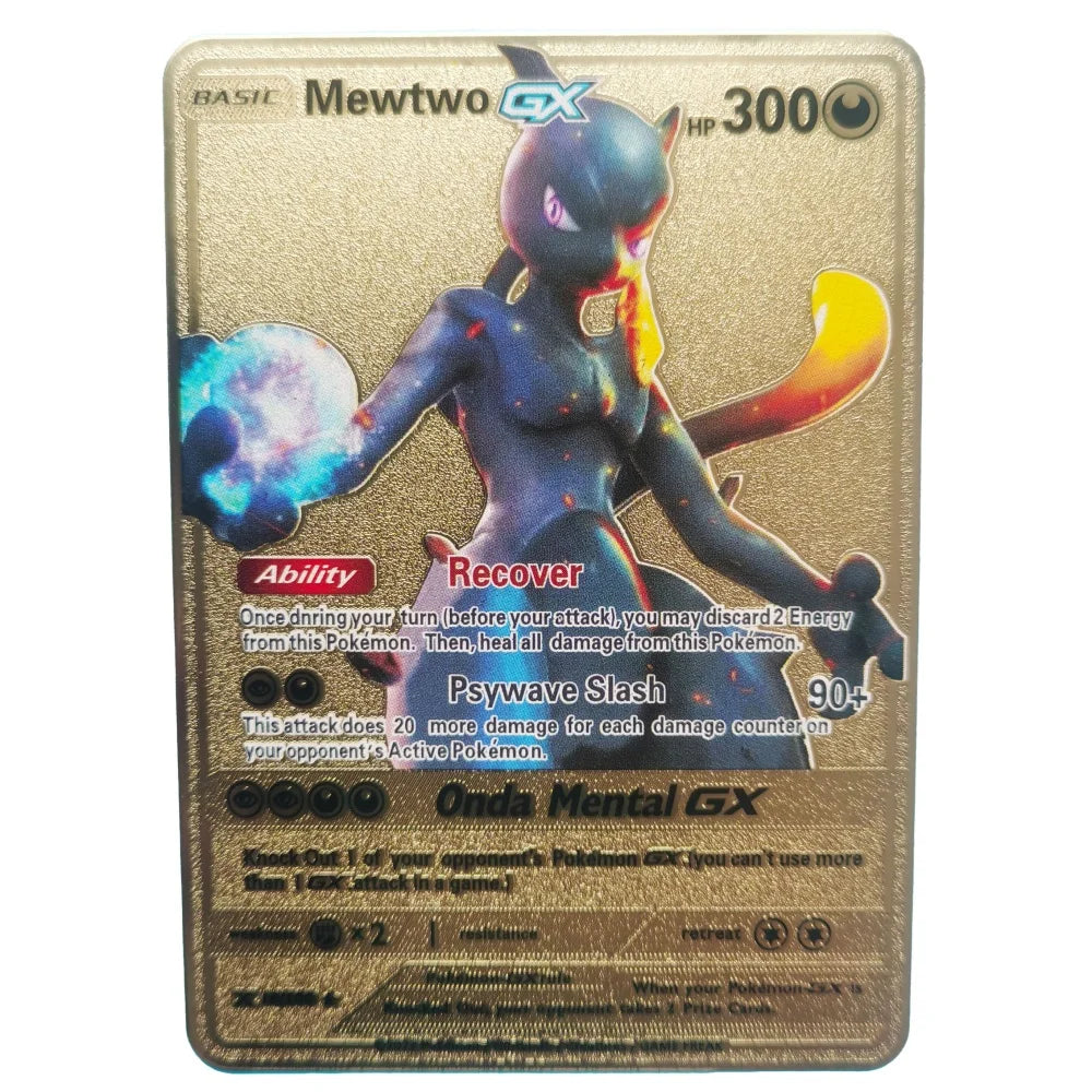 2024 Pokemon English Metal Card Anime Pikachu Charizard Mewtwo Blastoise Vmax Shiny Letters Game Collection Card Kids Toy Gifts