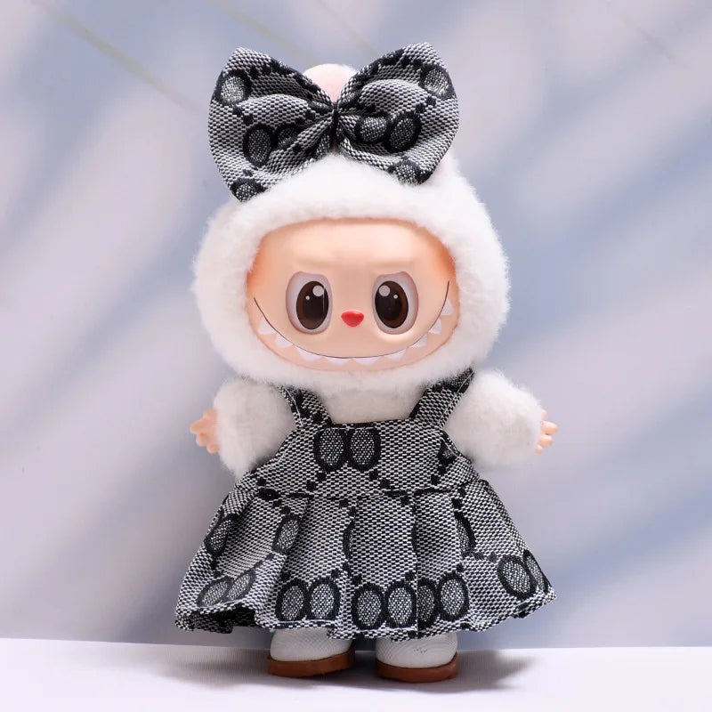 17cm Labubus Mini Doll luxury clothing set Bow headband dress Outfit  Labubu II Doll Sitting Party Game Clothes Toys accessories