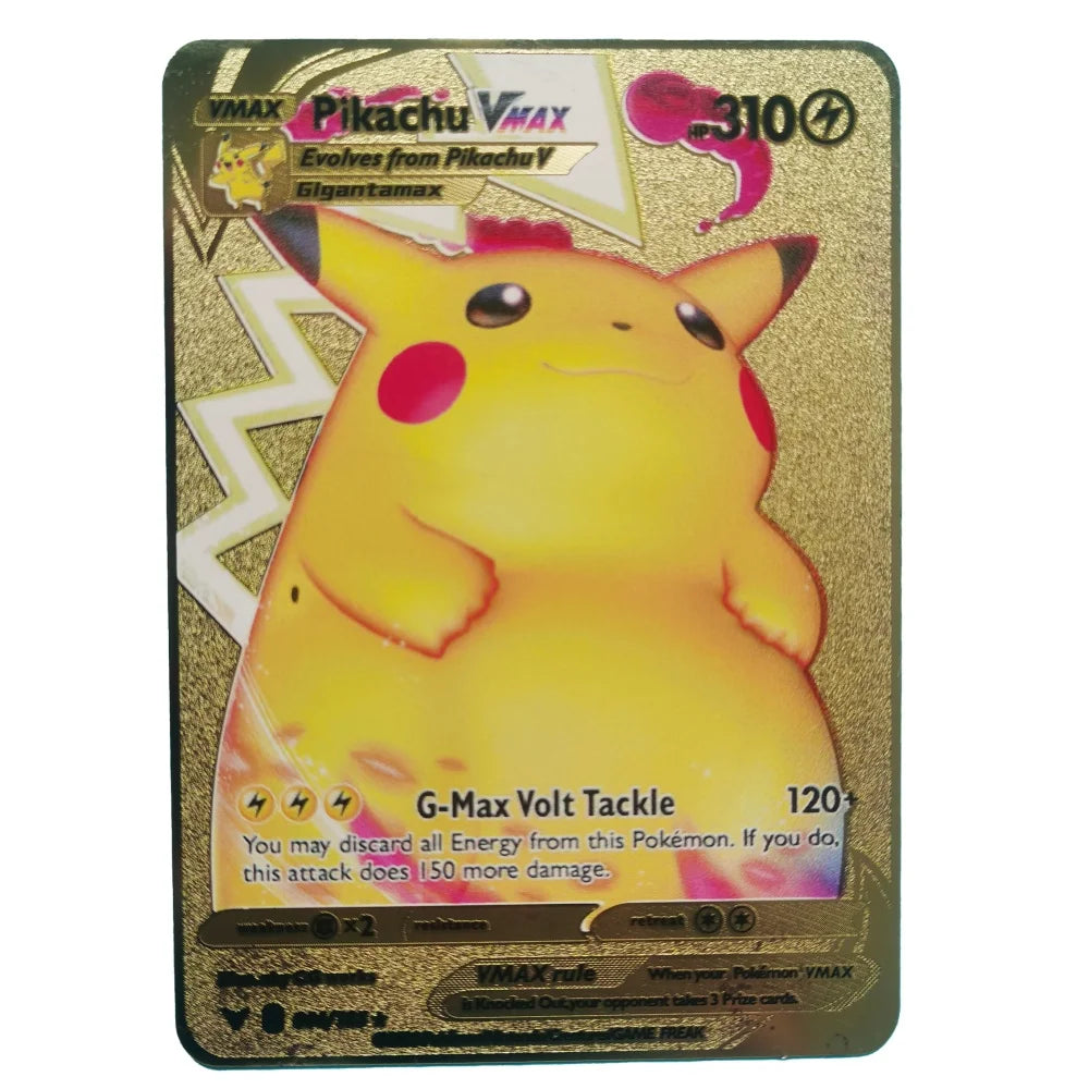 2024 Pokemon English Metal Card Anime Pikachu Charizard Mewtwo Blastoise Vmax Shiny Letters Game Collection Card Kids Toy Gifts