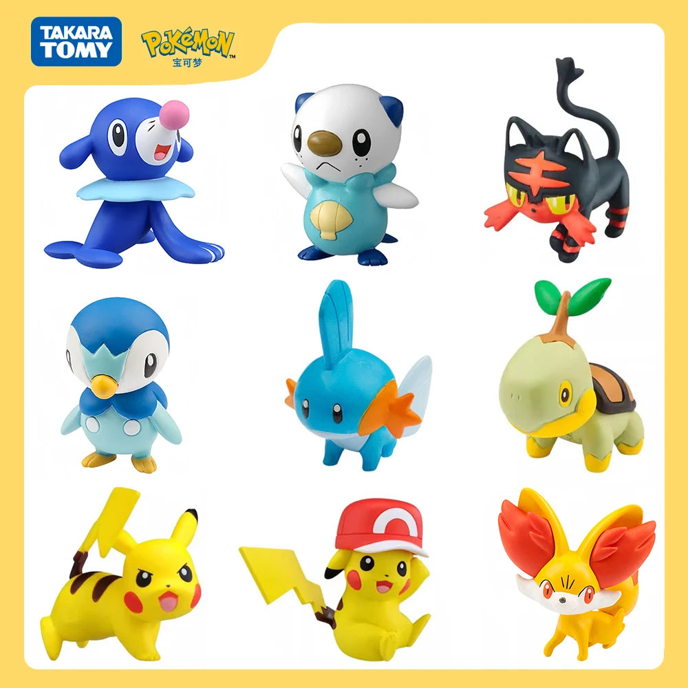 Oshawott Popplio Pokemon Figure Pvc Toy Pikachu Litten Turtwig Fennekin Mudkip Anime Action Statue Model Genuine Ornament Gift