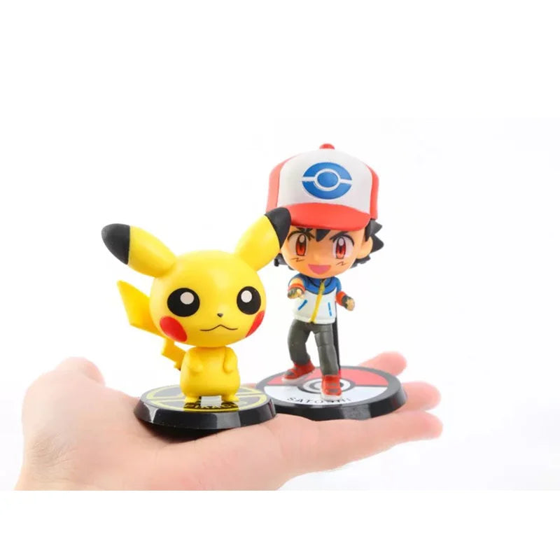 6pcs Tomy Pokemon Big Head Elf Kanto Region Ash Ketchum Johto Region Rocket Team Jessie James Meowth Action Figure Model Toys