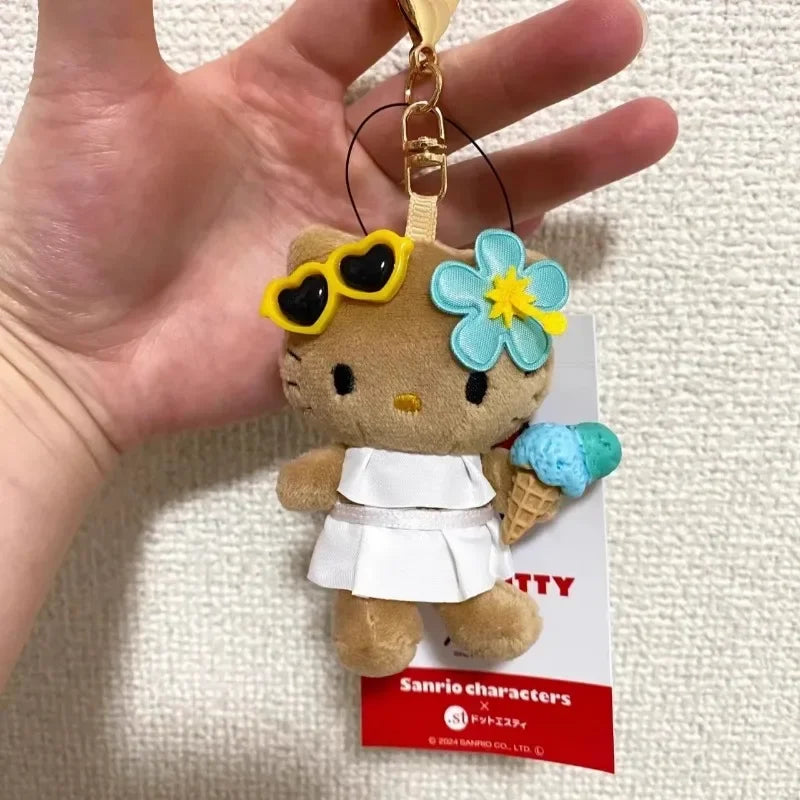 Sanrio Hello Kitty Plush Toy Cute Sunglasses Cartoon Keychain Pendant Plushies Doll Backpack Keychain Decoration Holiday Gifts