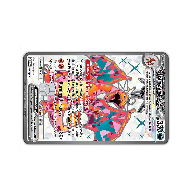 27 Options Available PTCG Charizard Credit Card Skin Sticker Anti-degaussing No Adhesive Residue for VISA Card Debit Card Anime
