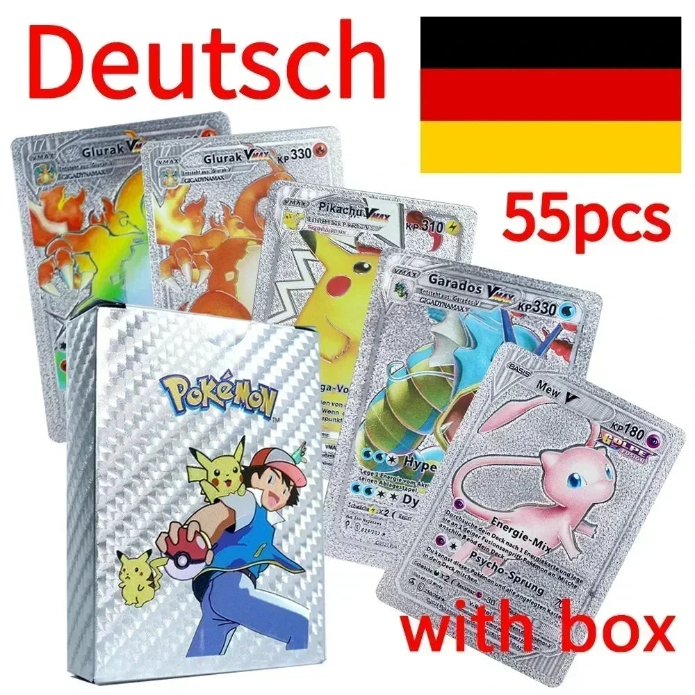 Pokemon Colorful Card 55 Pcs Charizard Mewtwo Pikachu VMAX GX VSTAR Spanish English German Korean French Gold Foil Card