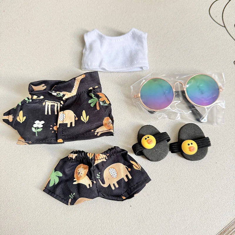 Labubu Doll Clothes Beach Resort Style Overalls Labubu Idol V1 V2 Dolls Clothing Accessories 15/17cm Plush Doll Universal (No Doll)