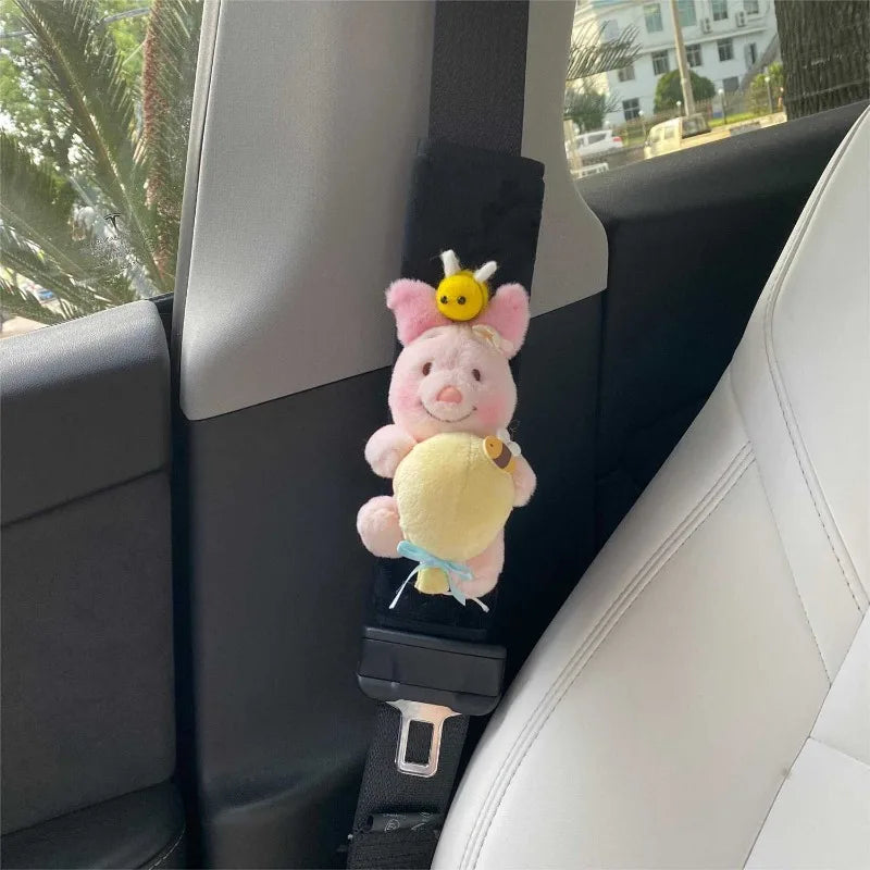 Cute Winnie The Pooh Cartoon Plush Safety Belt Shoulder Cover Fashionable Car Four Seasons Universal Anti-wear Safety Belt