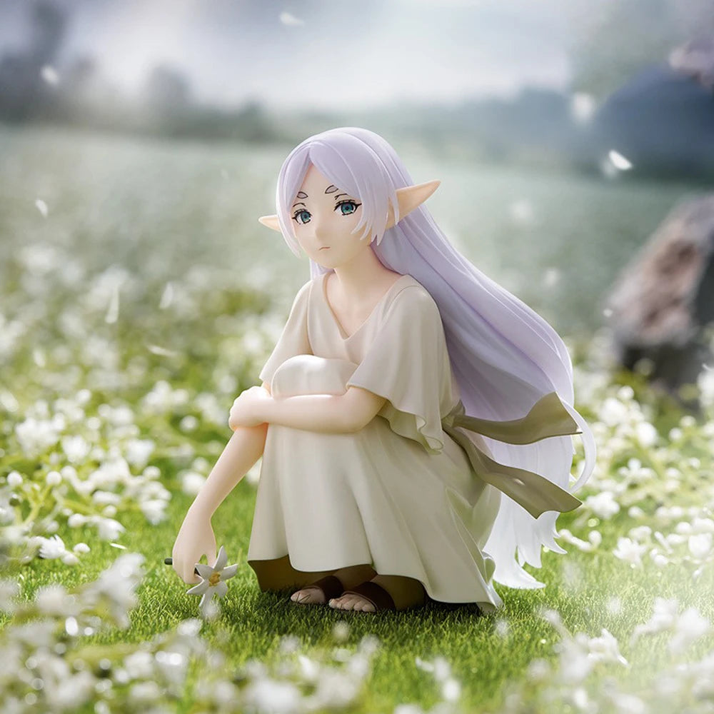 10cm Anime figure Frieren squat posture white skirt  action figures Frieren figurine Doll PVC Model Toy Collection Statue  Gift
