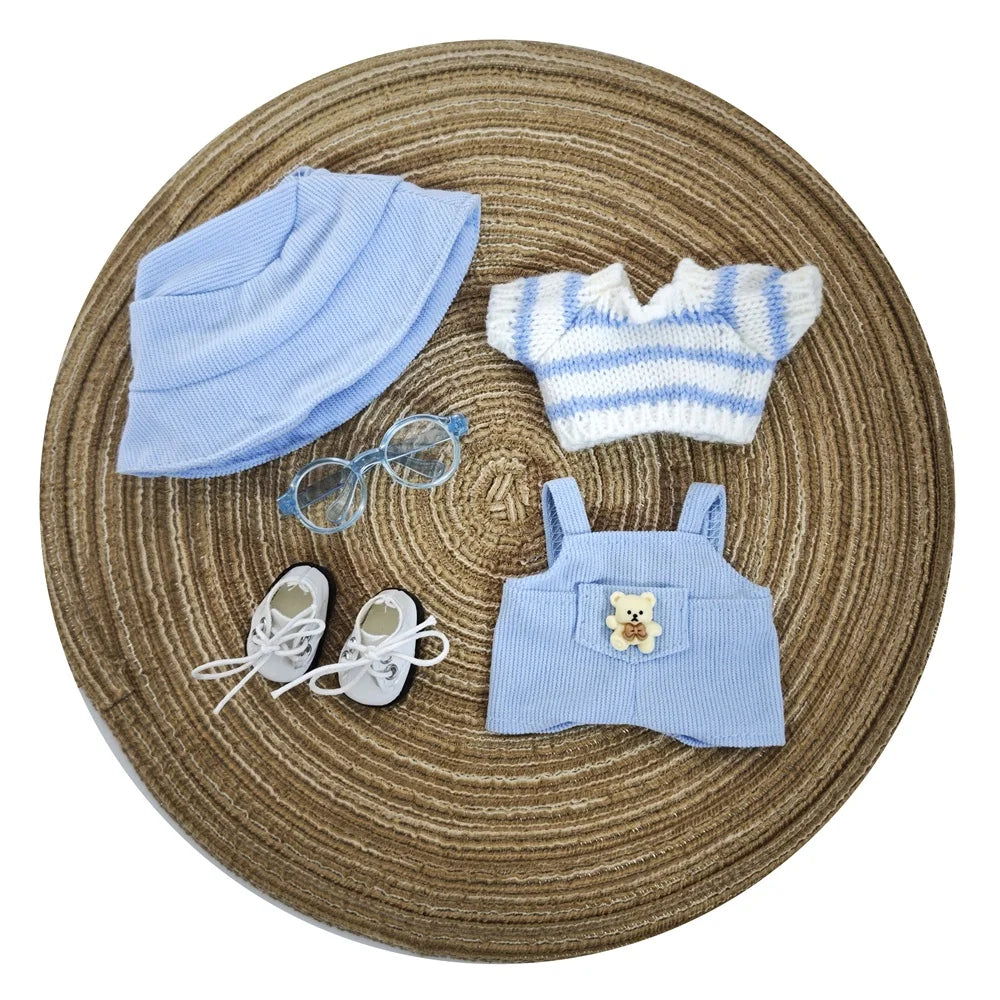 17cm doll clothes Labubu doll clothes casual versatile sweater fisherman hat overalls changing clothes