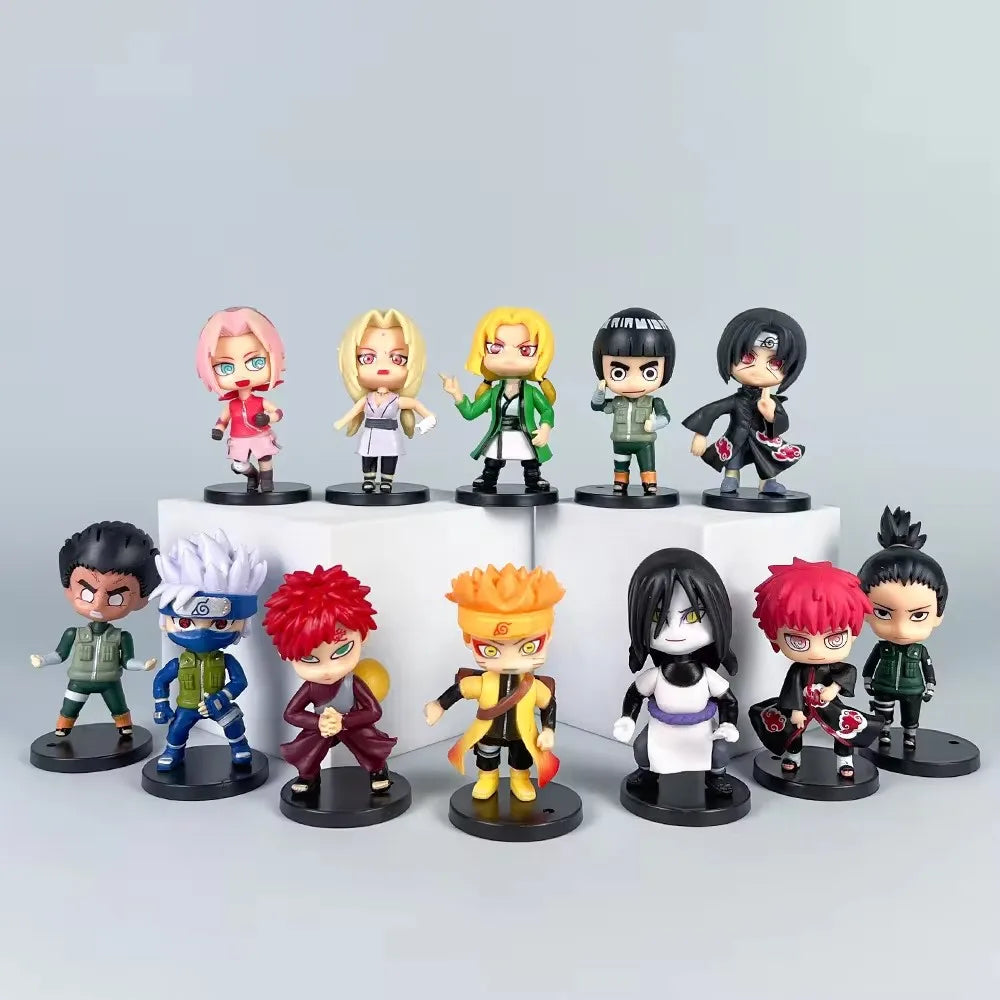 12Pcs Naruto Anime Sasuke Itachi Kakashi Gaara Jiraiya Sakura Q Version Model PVC Figures Kids Toys Dolls Gift
