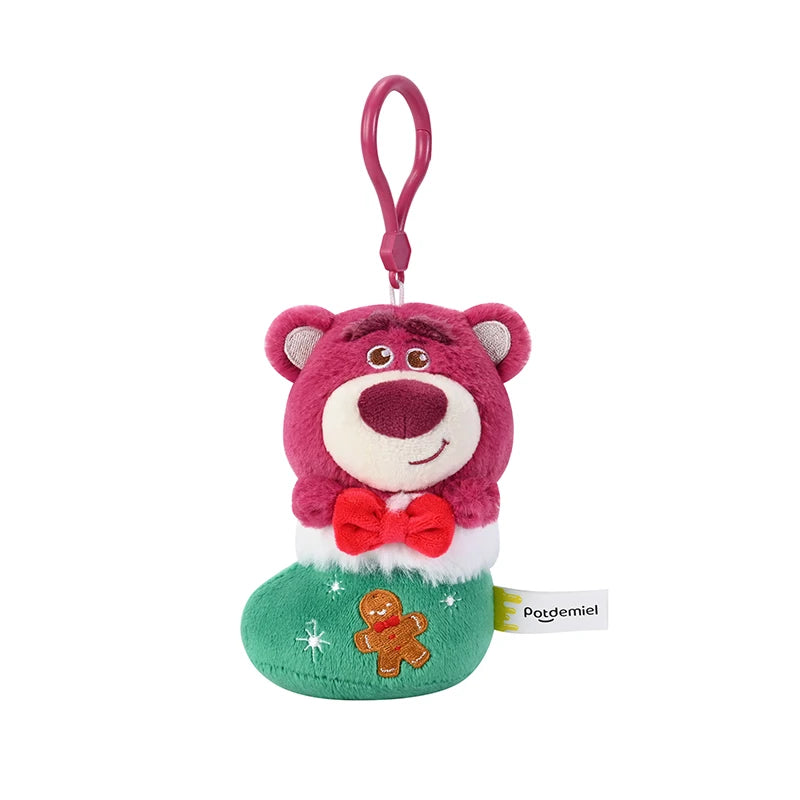Disney Christmas Stitch, Lotso & Winnie Plush Keychain Set Holiday Themed Bag Charm Gift Cute Backpack Decor for Kids & Fans