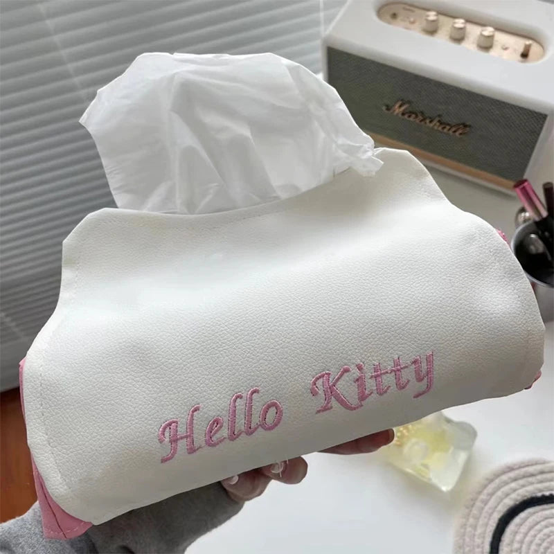 Sanrio Hello Kiity Paper Napkin Case Cartoon Kt Cat Tissue Box Cute PU Leather Animals Home Car Paper Storage Boxes Girls Gifts