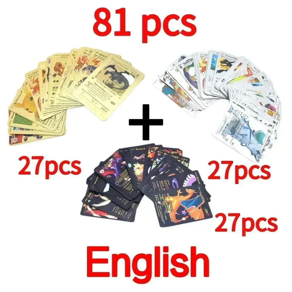 Pokemon Colorful Card 55 Pcs Charizard Mewtwo Pikachu VMAX GX VSTAR Spanish English German Korean French Gold Foil Card