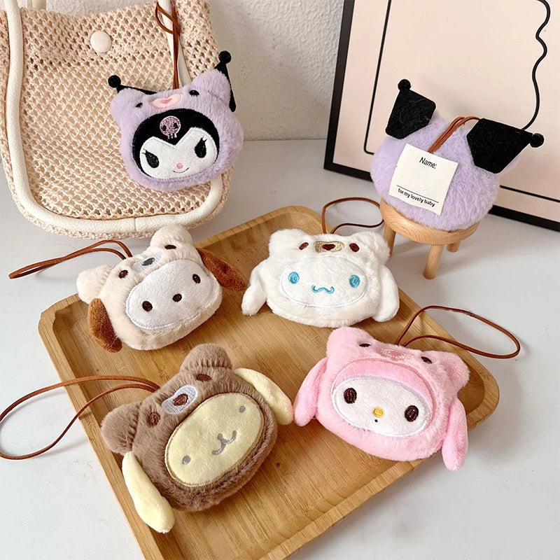 Cartoon Plush Doll Keychain Stuffed Melody Doll Name Sticker Pendant School Bag Charms Children Anti-Lost Name Tag