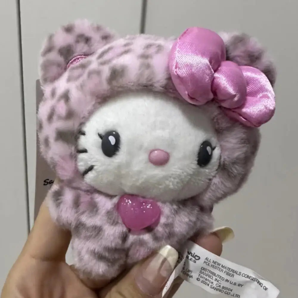 Sanrio Hello Kitty Leopard Print Bear Series Pendant Keychain Cute Cartoon Plush Doll Kitty Cat Pendant Keychain Bag Accessorie