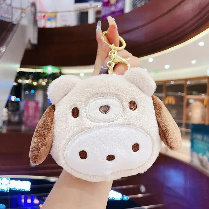 Sanrio Kuromi Plush Keychain Wallet Melody Cinnamoroll Plushies Coin Purse Earphone Organizer Bag Pendant Key Ring Girls Gifts